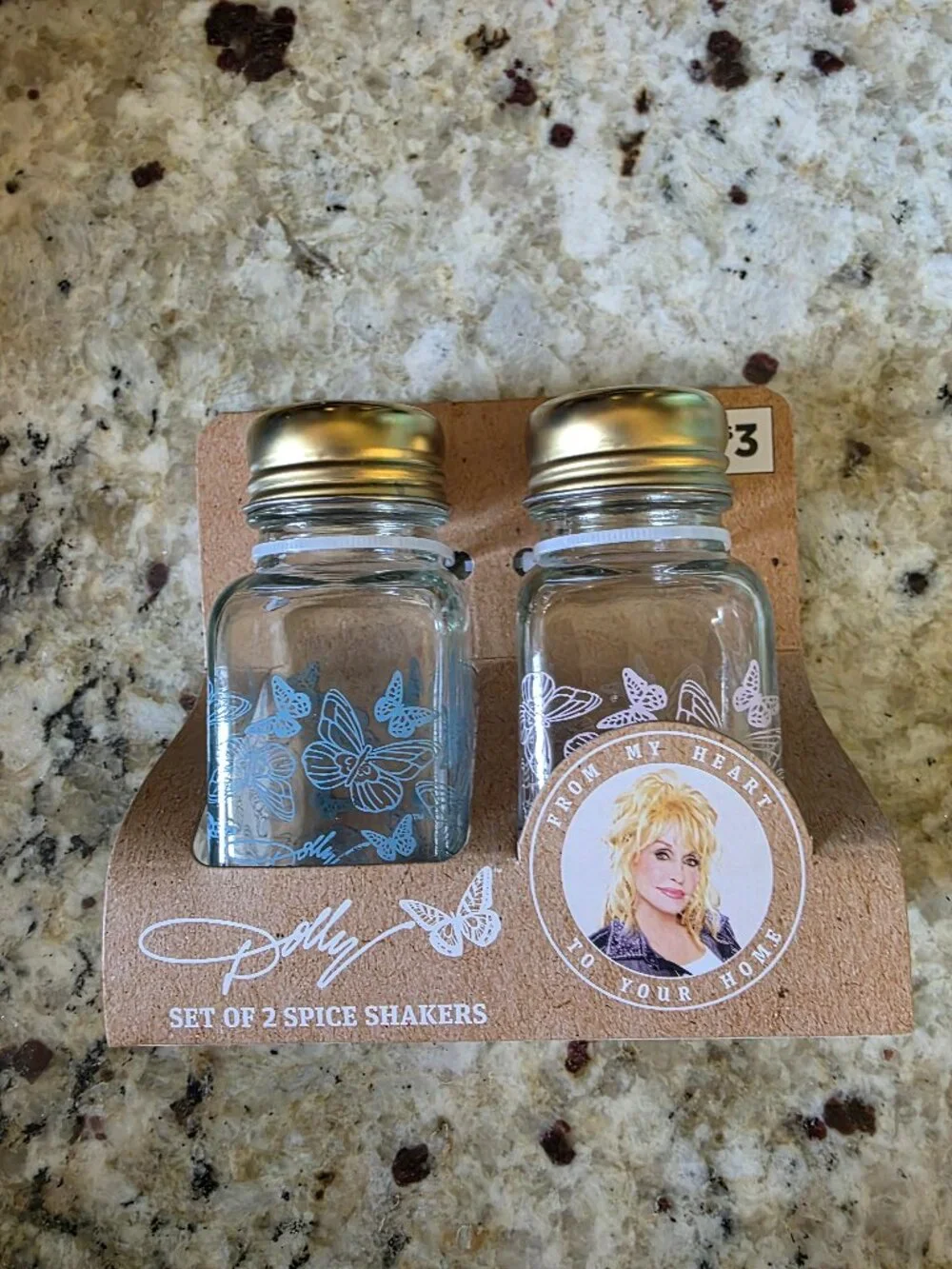 Dolly Parton Dollar General Spring Spice Shakers Set of 2 Butterfly Glass NWT